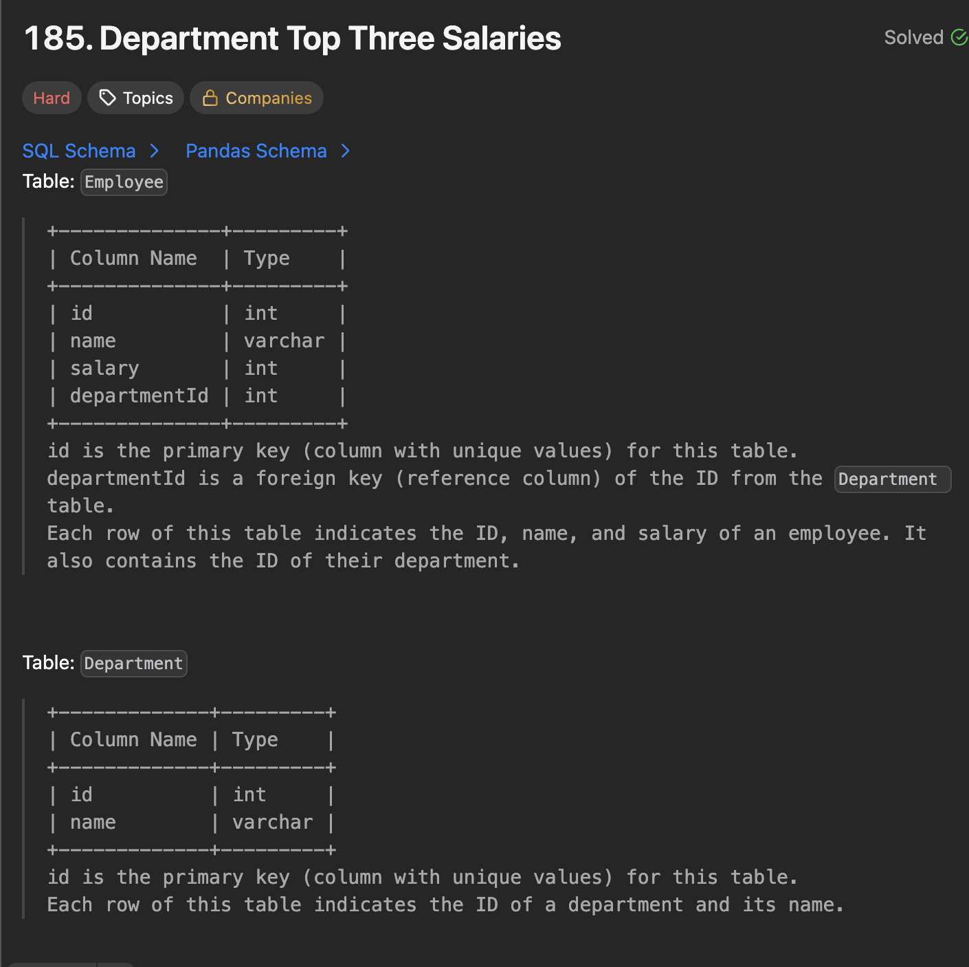 30 Days Of LeetCode Database Challenge Day 5 - 185. Department Top Three Salaries (Difficulty Hard)