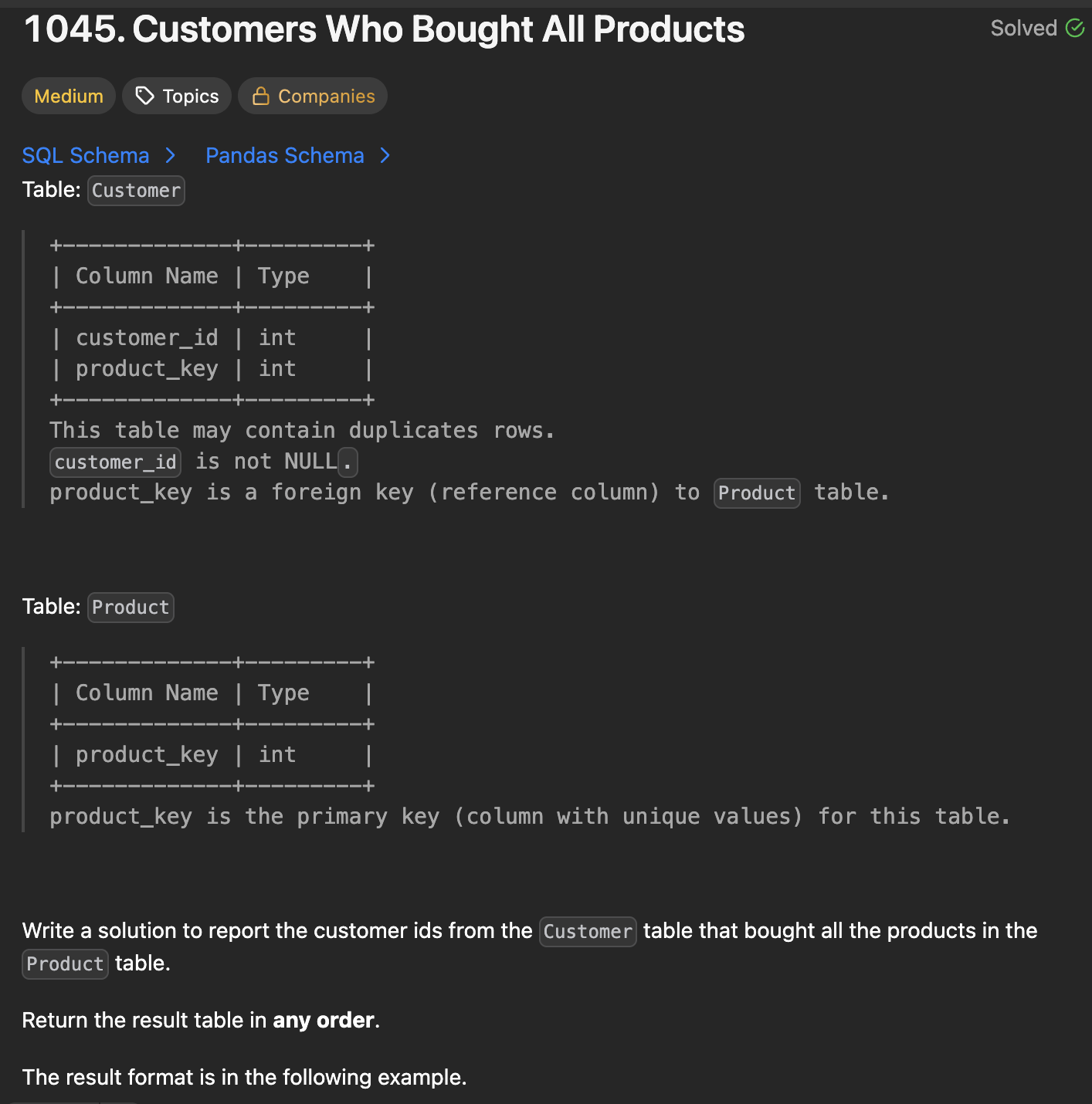 30 Days Of LeetCode Database Day 11 - 1045. Customers Who Bought All Products)