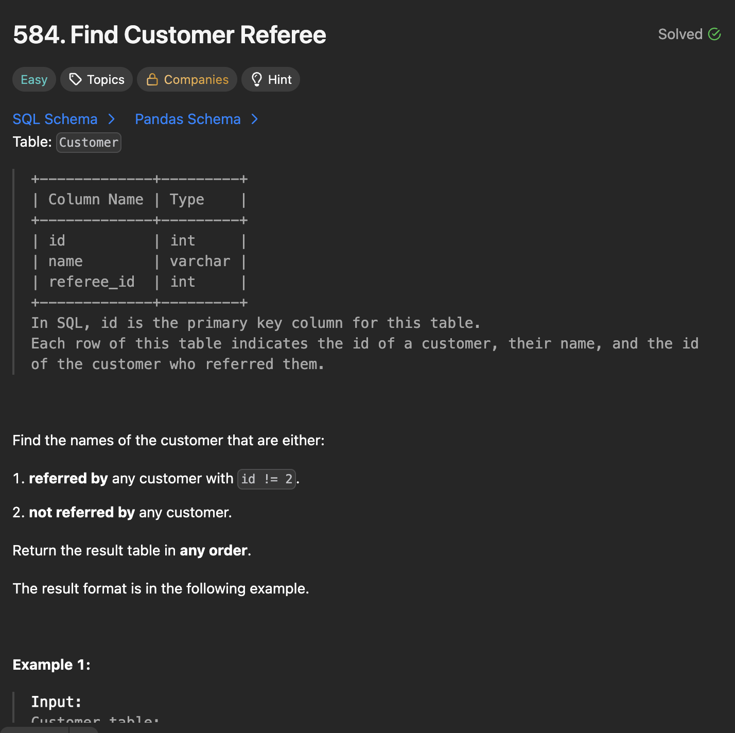 30 Days Of LeetCode Database Day 15 - 584. Find Customer Referee