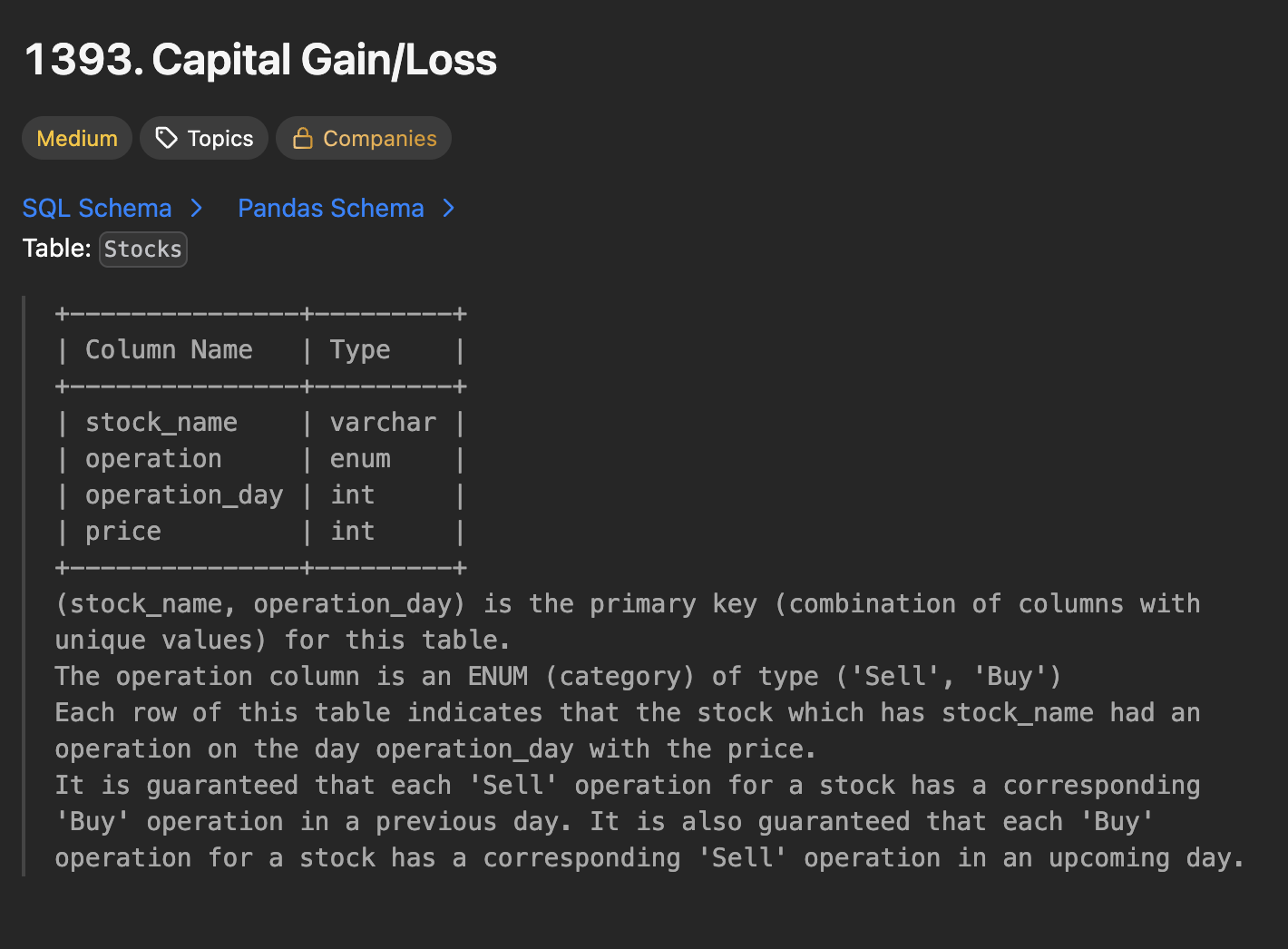 30 Days Of LeetCode Database Day 28 - 1393. Capital Gain/Loss